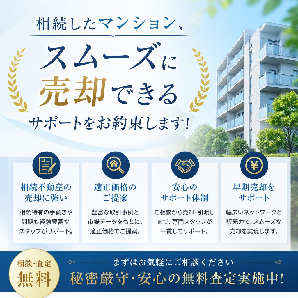 相続したマンション、スムーズに売却できるサポートをお約束します！